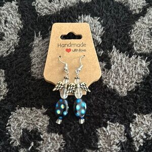 Handmade Angel Earrings with Blue Beads